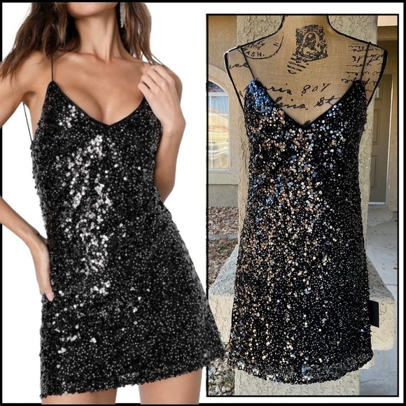 Lulus Dresses & Skirts - Lulus Force of Fashion Black Backless Sequin Mini Dress Size Small NWTs